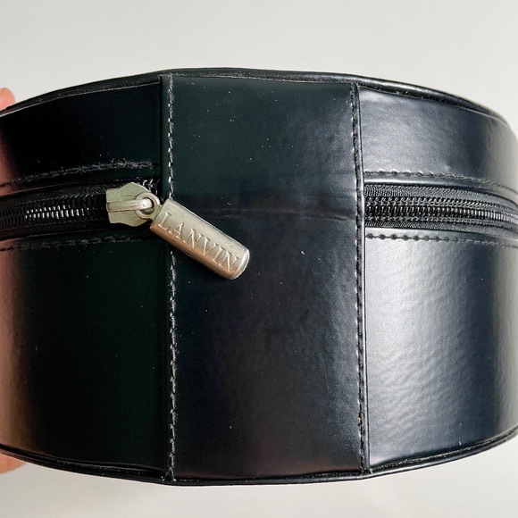 Lanvin Paris Black Faux Leather Round Circular Empty Storage Gift Box - Picture 5 of 12